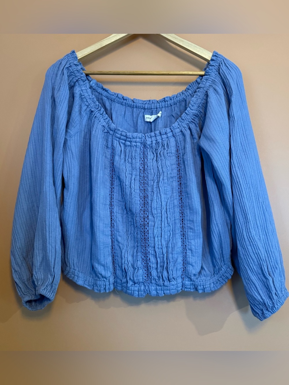 Aeropostale XL Blue Peasant Blouse Lace Pintuck Boho Soft Knit Long Sleeve Top